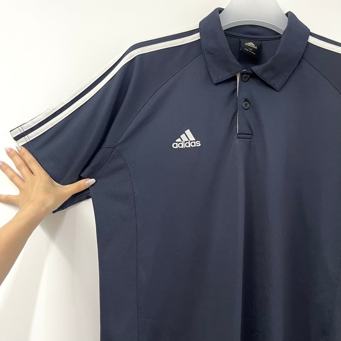 아디다스 자수로고 딥네이비 기능성 카라 반팔 티셔츠 상품이미지4