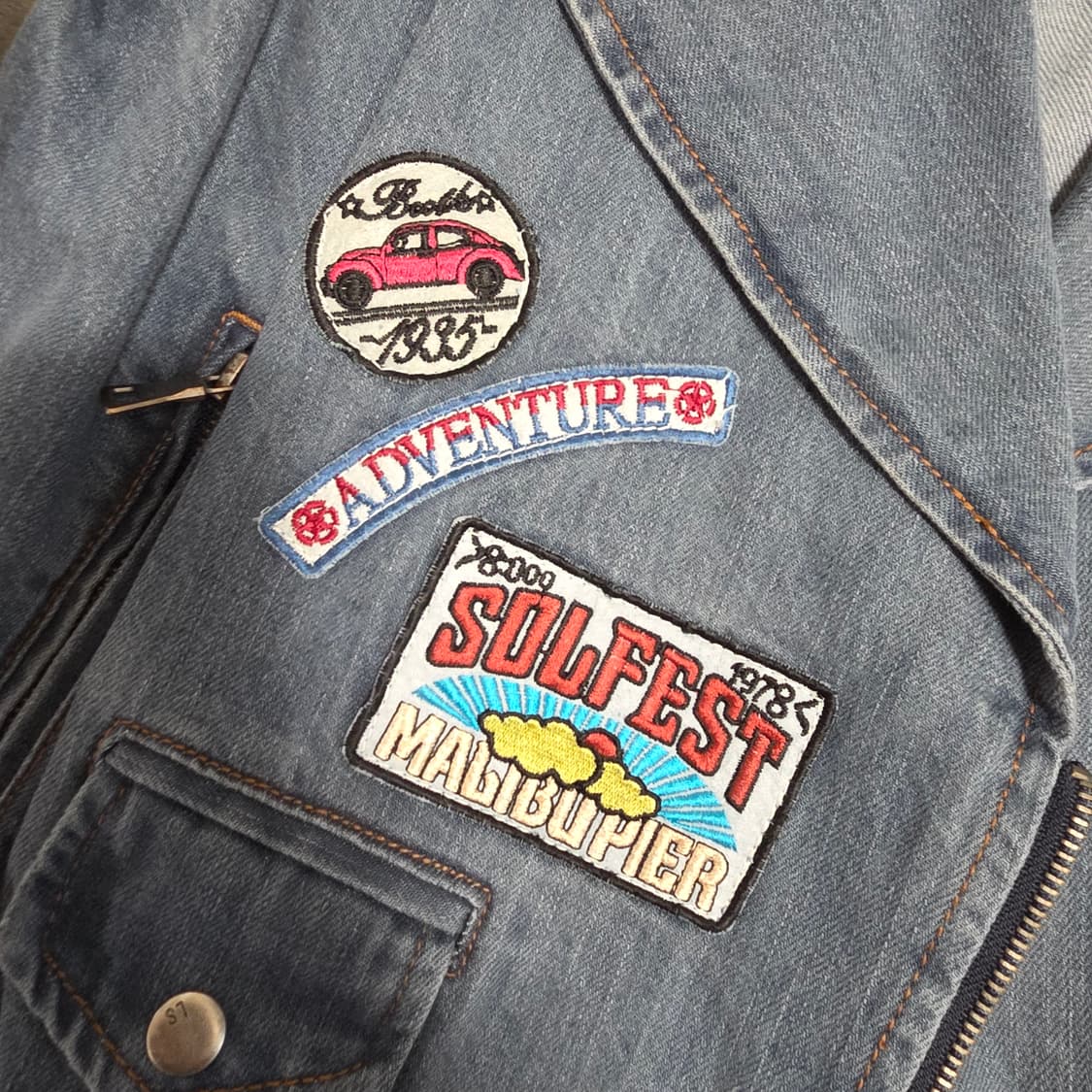 (XS)여성 르샵 빈티지 패치 데님 라이더 자켓 상품이미지4