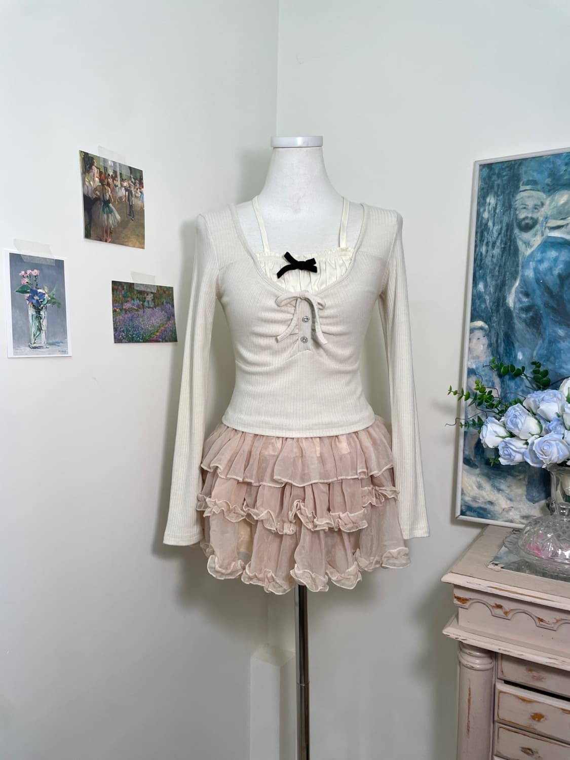 ivory shirring bow point long sleeve kni 상품이미지1