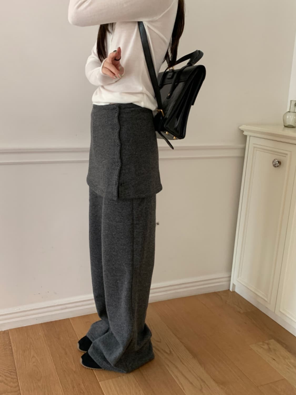 유이니 Daya skirt pants 기모 레이어드 스커트 팬츠 그레이 상품이미지3