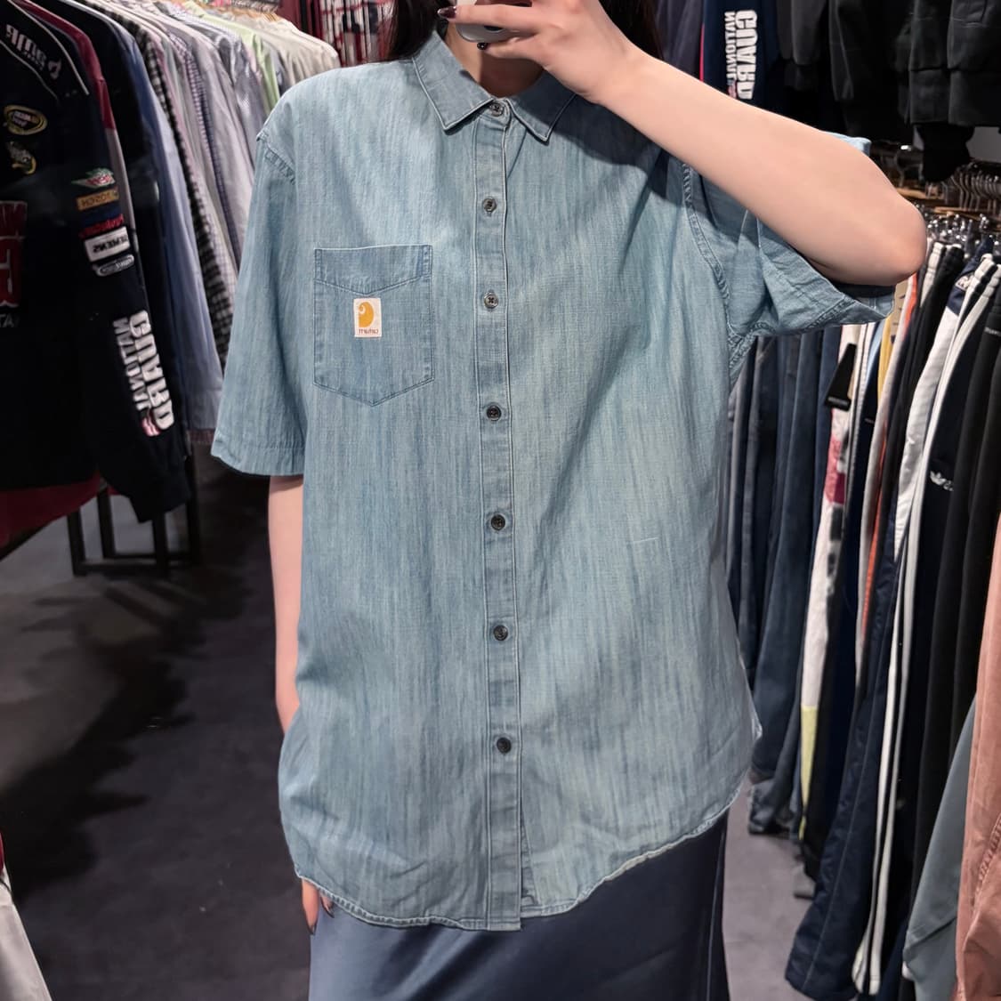 [IM] Carhartt 칼하트 워싱 데님 반팔 셔츠 연청 상품이미지2
