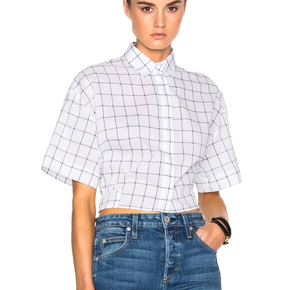 MSGM 크롭 셔츠 Window Pane Print Shirt 화이트 상품이미지2