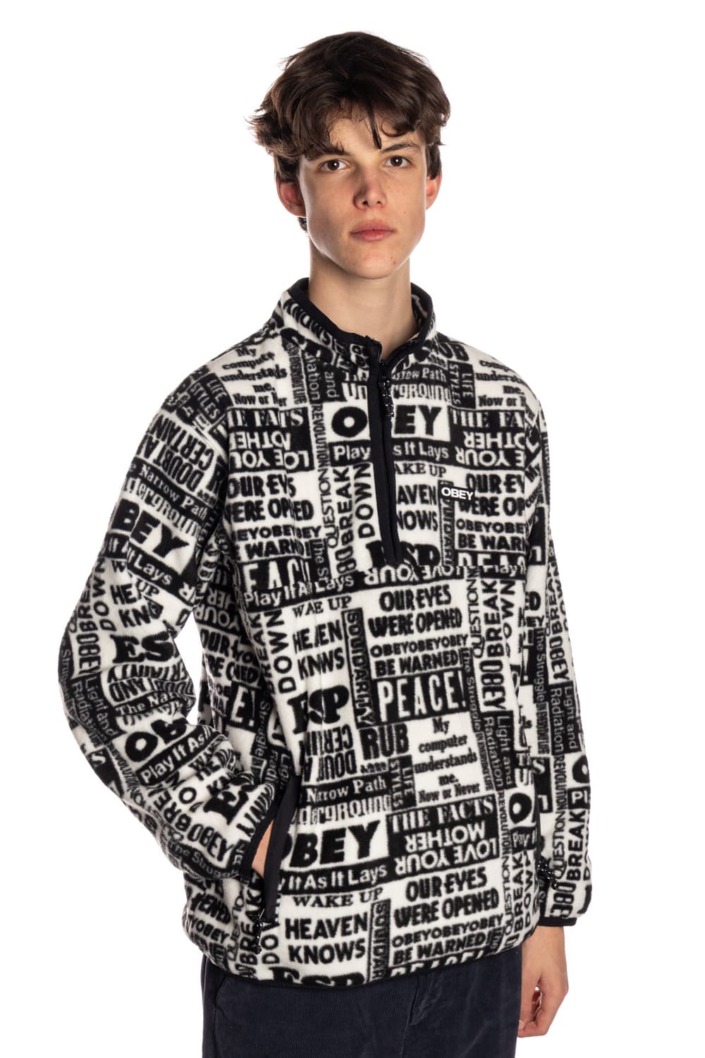 OBEY 오베이 포스트 모크넥 로고 후리스 하프 집업 풀오버(클리닝O) 상품이미지2