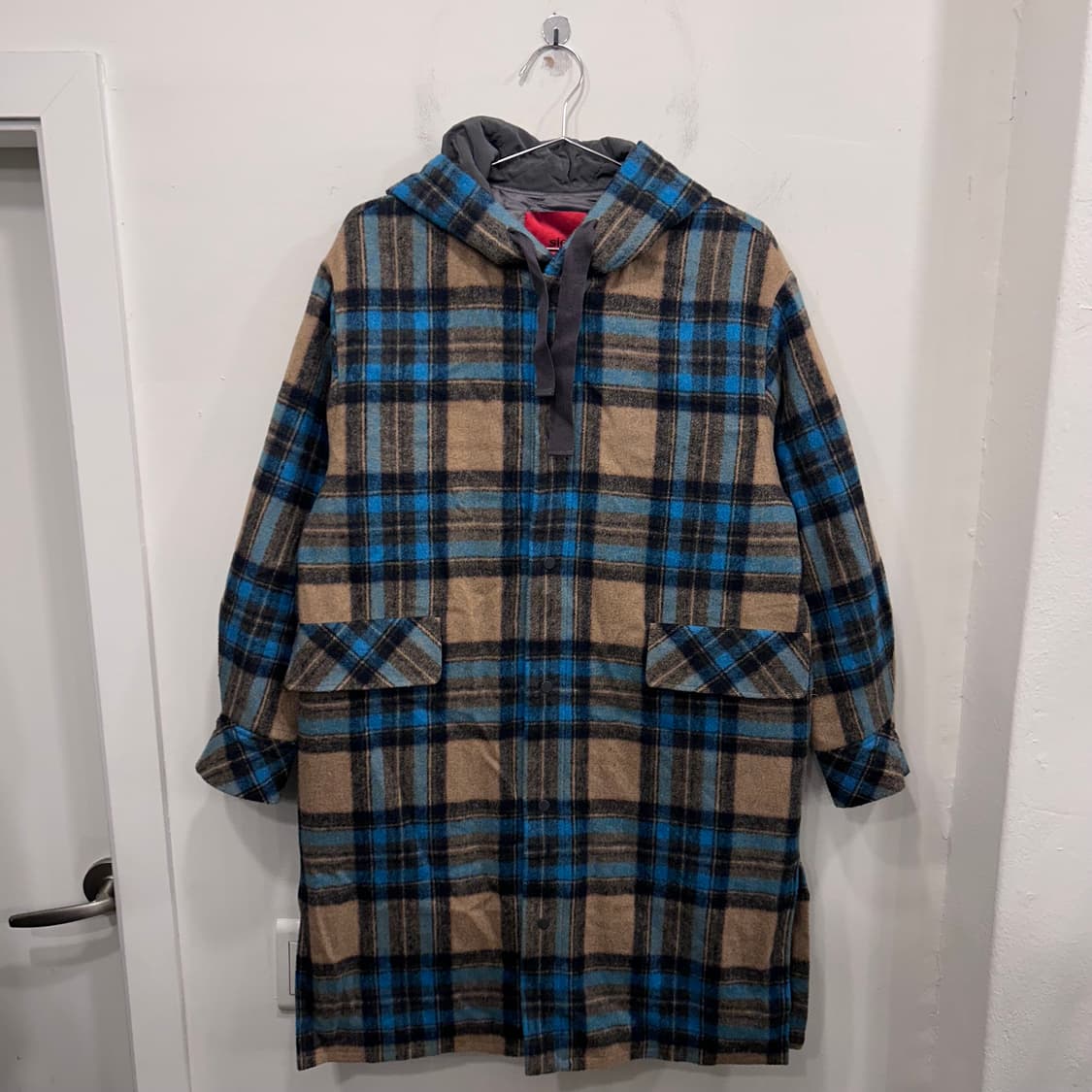 시에로 울 투톤 타탄체크 퀼팅 후드코트 상품이미지2