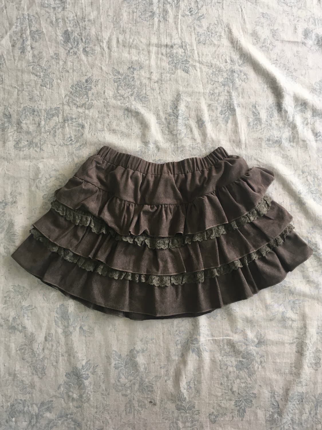 브라운 스웨이드 레이스 프릴 캉캉스커트 상품이미지1