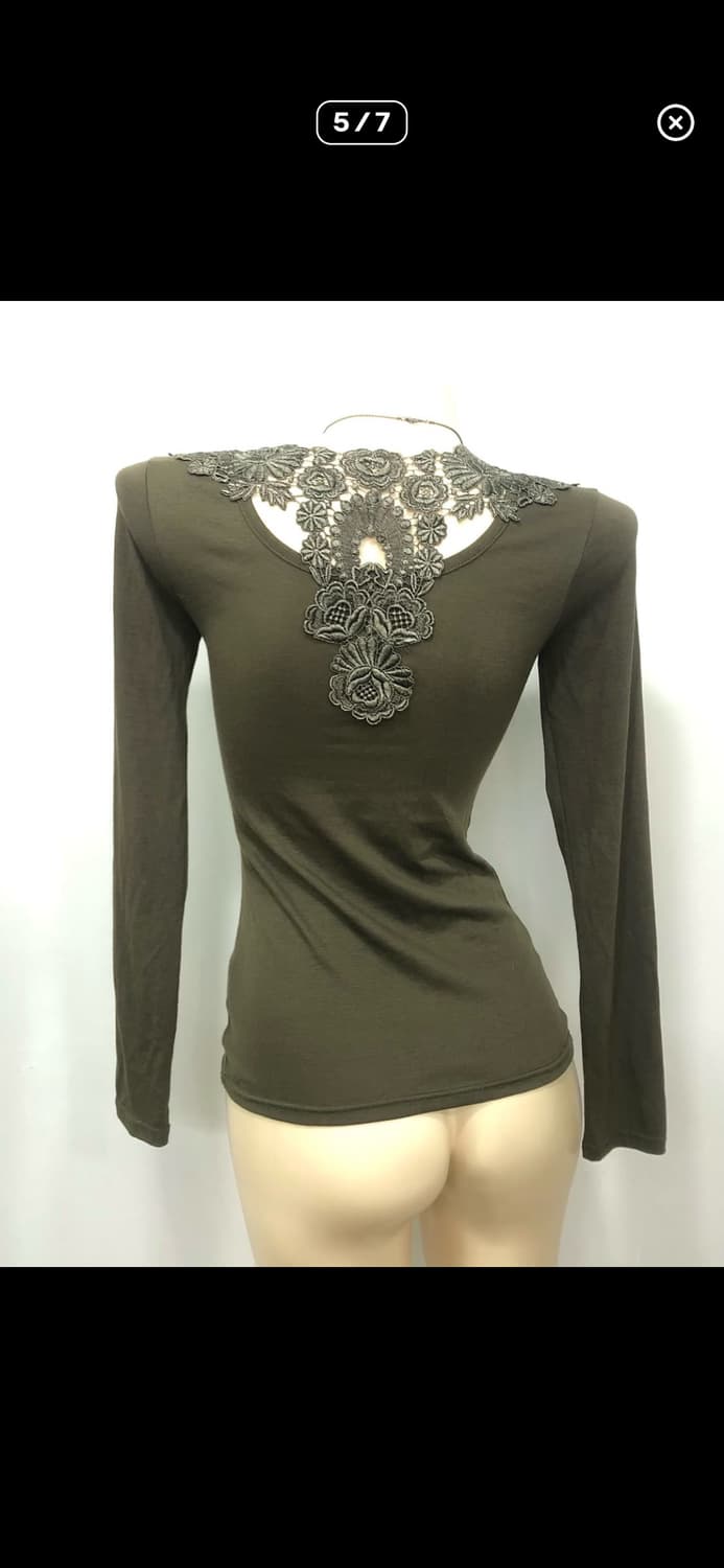 카키 플로럴 레이스 디테일 롱슬리브   상품이미지4