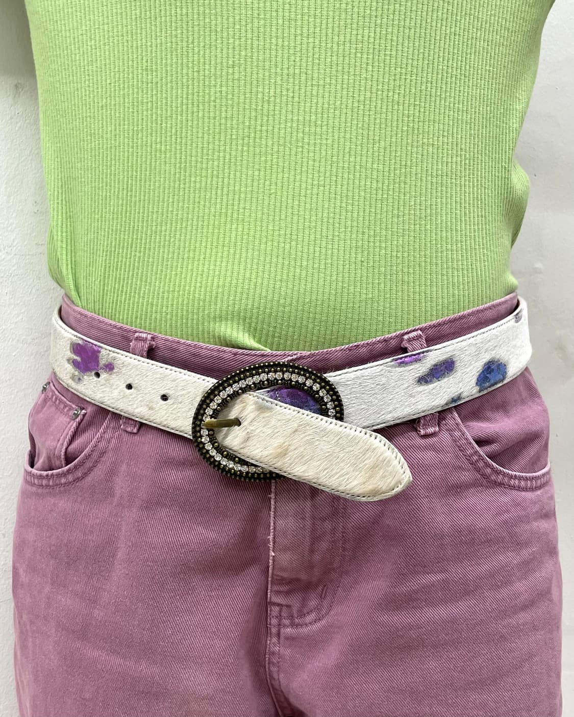 white calf hair neon cubic belt 상품이미지1