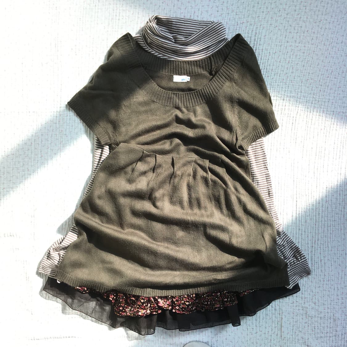 JPN/ 니트 레이어드 반팔 원피스 모리걸레이어드반팔 레이어드반팔니트 상품이미지1