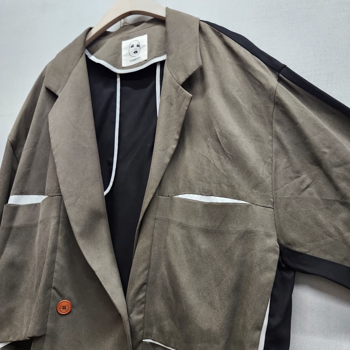 톰보이 배색 포인트 빈티지 무드 오버핏 자켓 F(XL) 상품이미지3