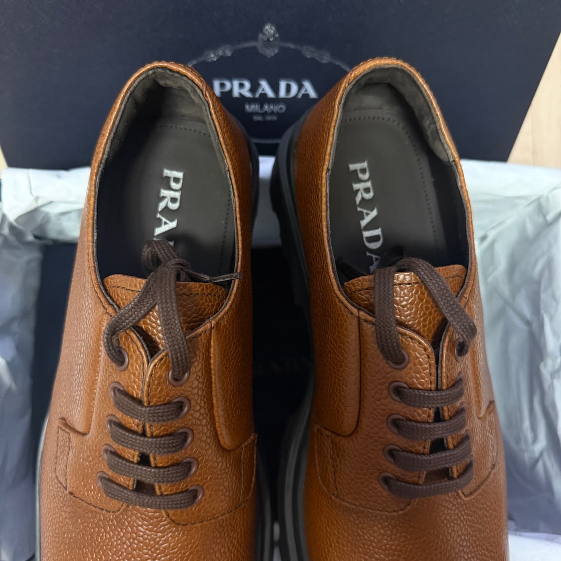 PRADA 프라다 더비 슈즈 구두 브라운 UK 9 상품이미지3