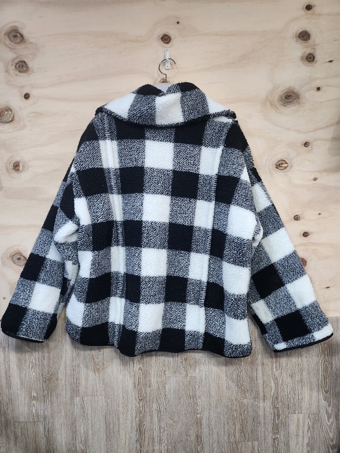 647) 오버핏 체크 뽀글이 후리스 맨투맨 상품이미지2