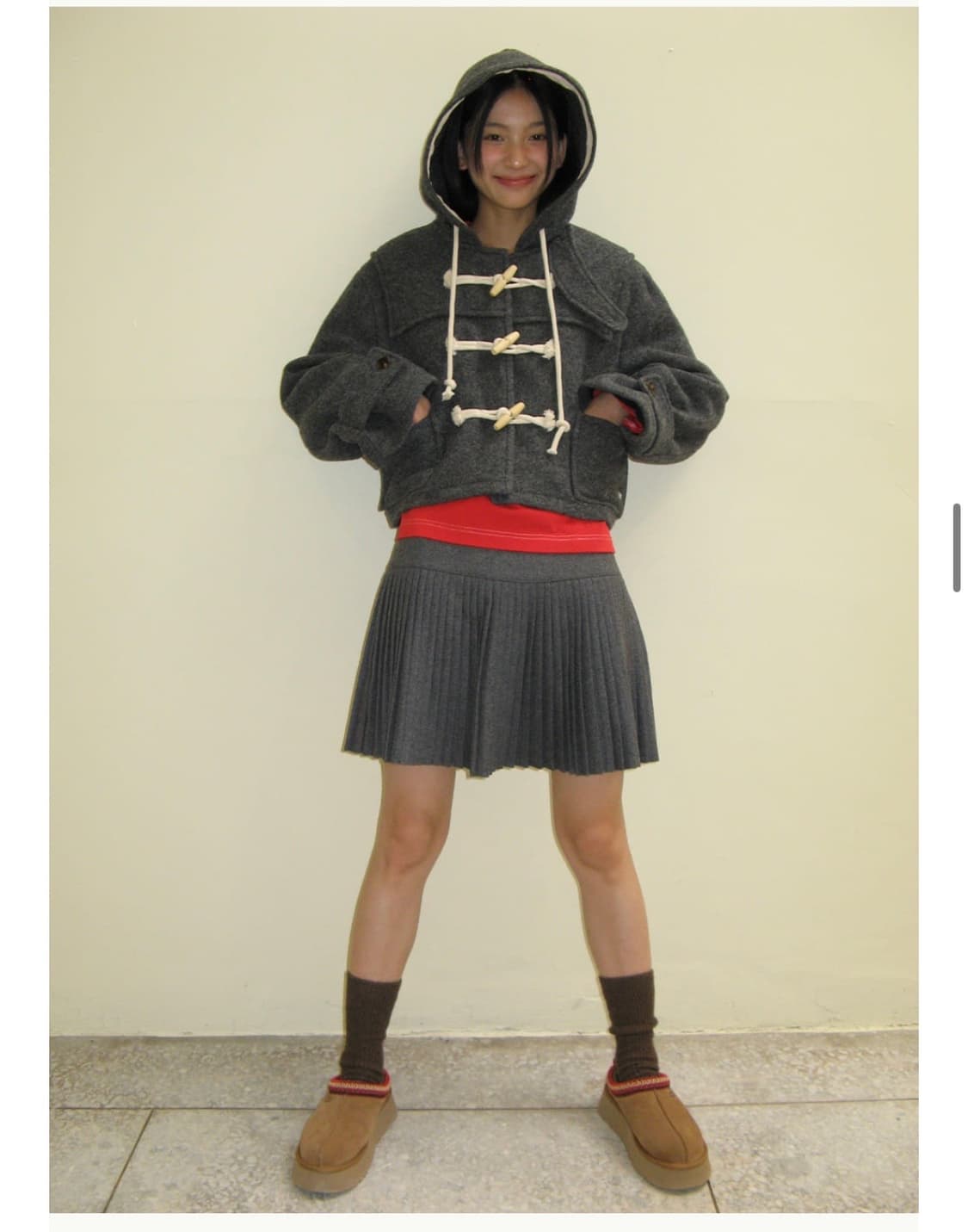 론론 울 후디 숏 더플 코트 차콜 상품이미지2