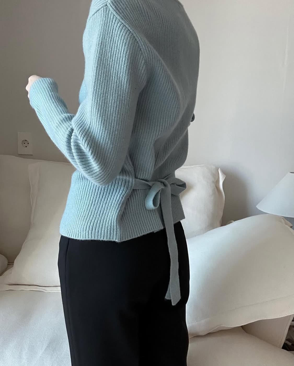 빈티지 ) 스카이블루 스쿱넥 울 가디건 상품이미지3