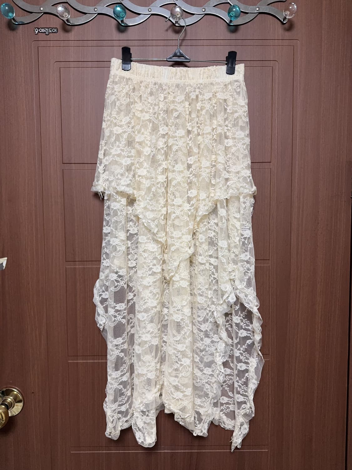 빈티지 모리걸 보헤미안 아이보리 레이스 언발 롱 스커트 상품이미지1