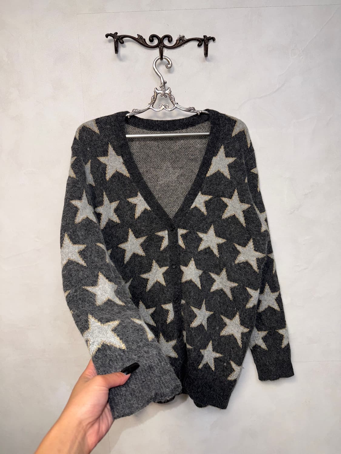 Charcoal star fur knit cardigan  상품이미지4