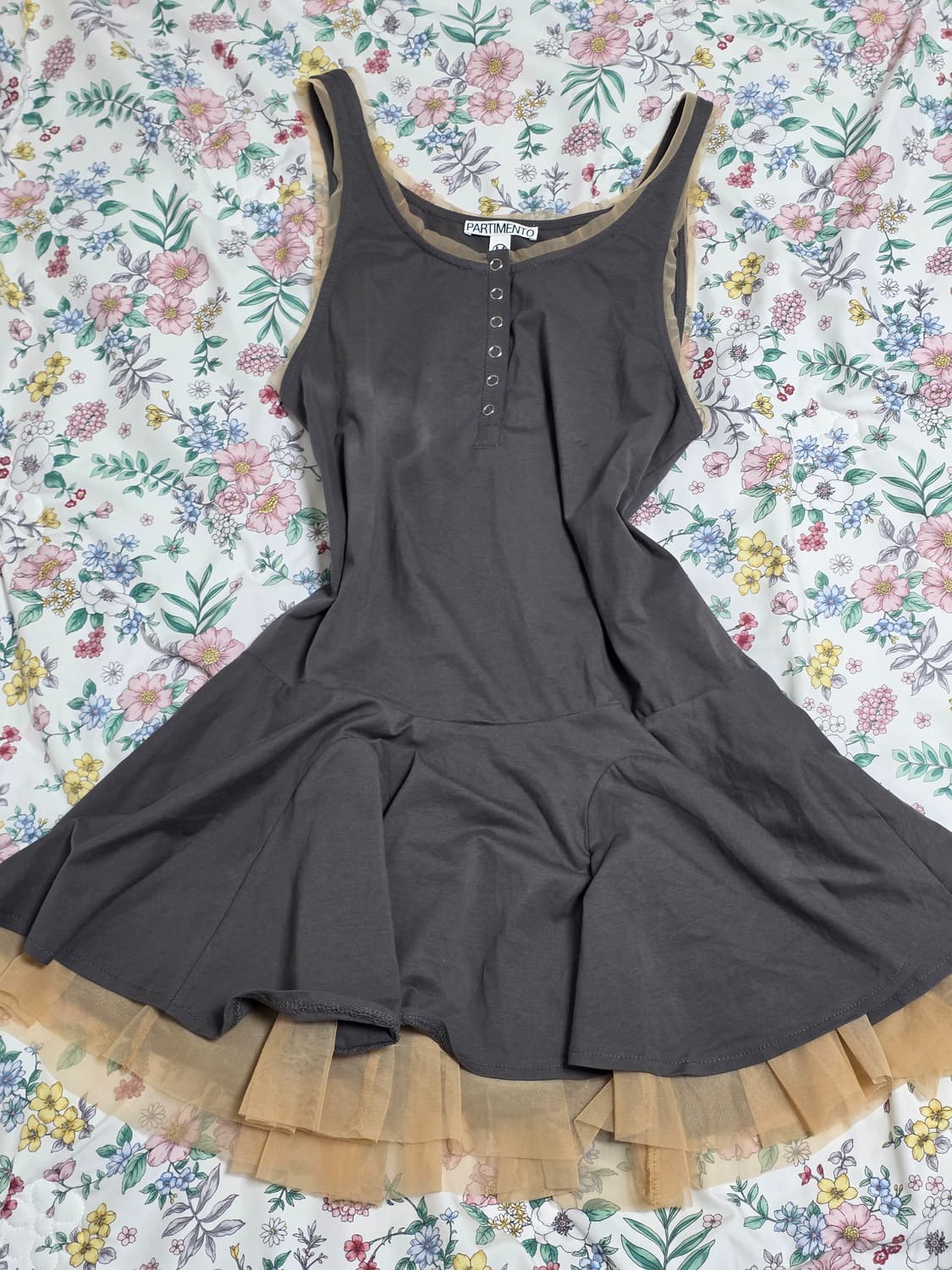 파르티멘토)차콜 콘트라스트 버튼업 레이어드 플레어 미니원피스발레코어빈티지 상품이미지2