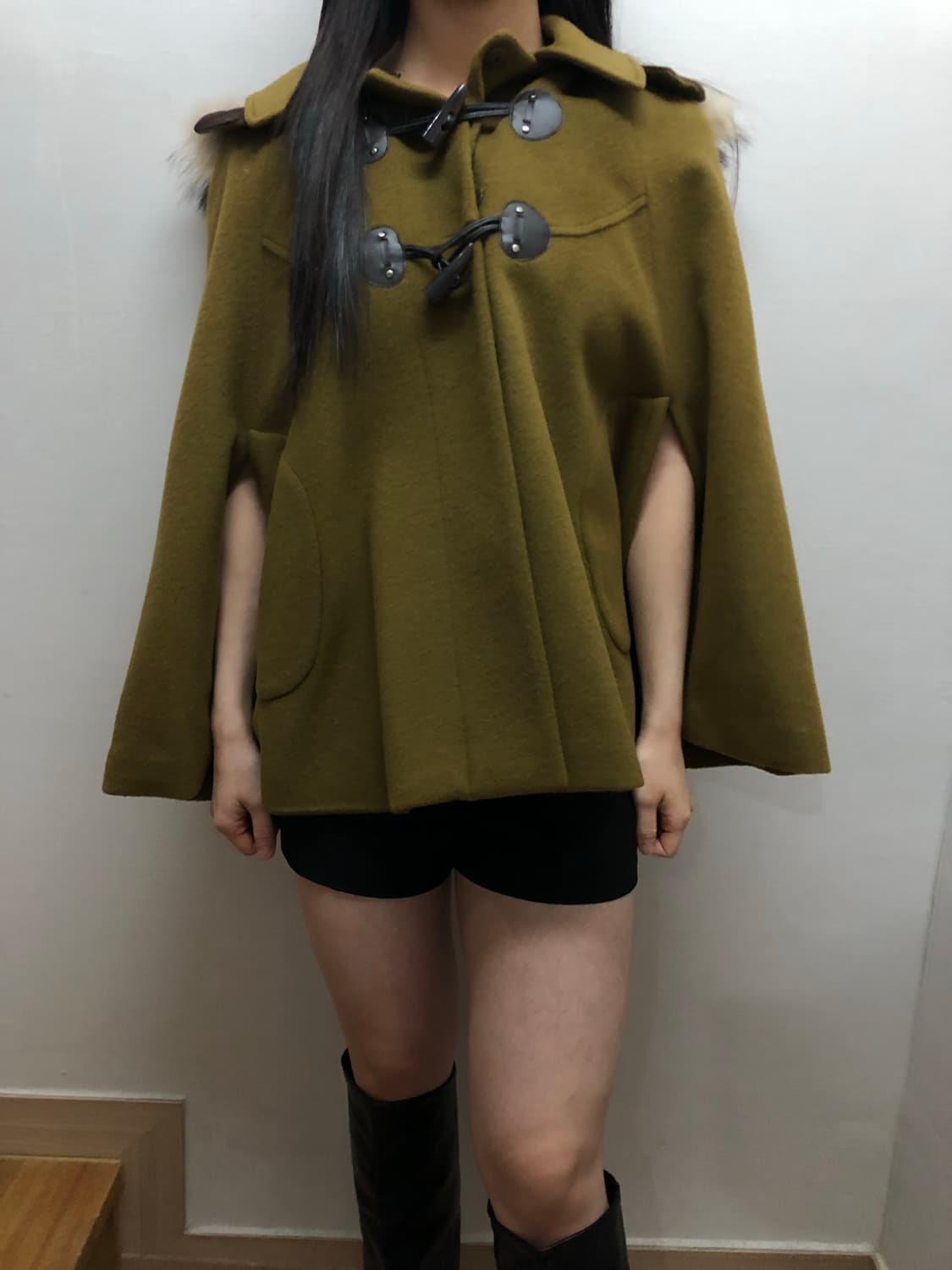 빈티지 올리브 그린 더플 울 케이프 상품이미지6