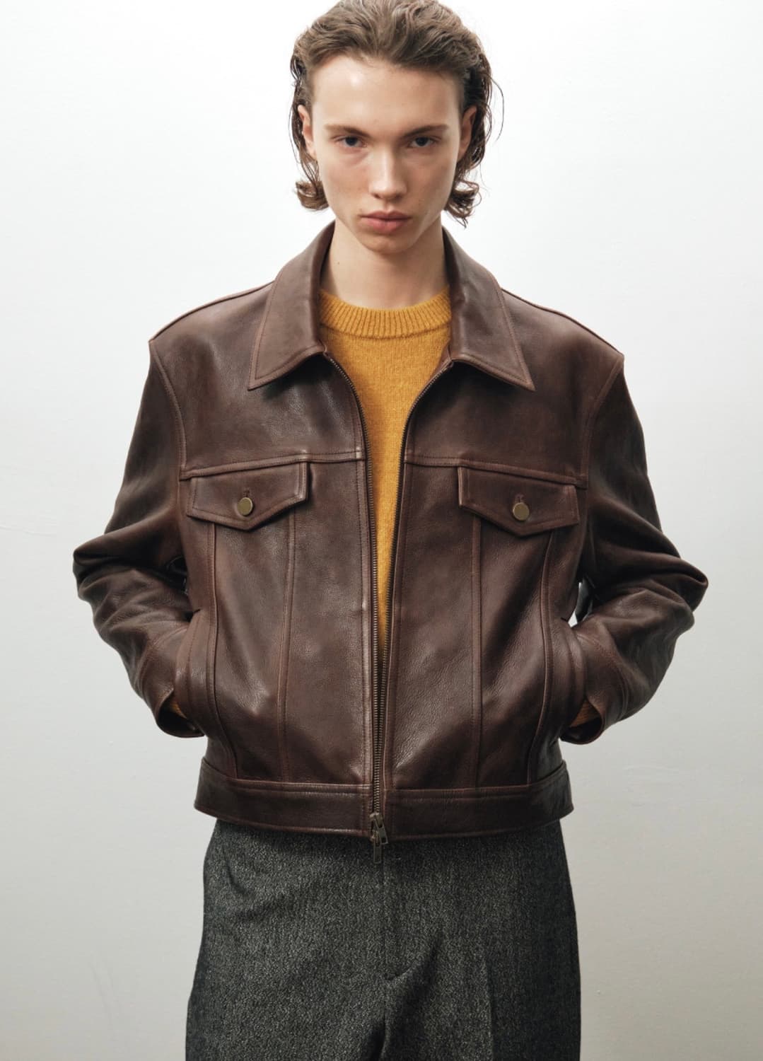 [52] 노이어 앤틱 카우 레더 가죽 트러커 자켓 브라운 렉토맛 상품이미지1