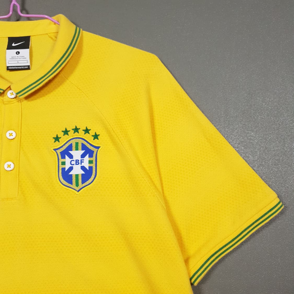 L (100) 나이키 브라질 14-15 리그 어센틱 반팔 폴로 카라티 상품이미지4