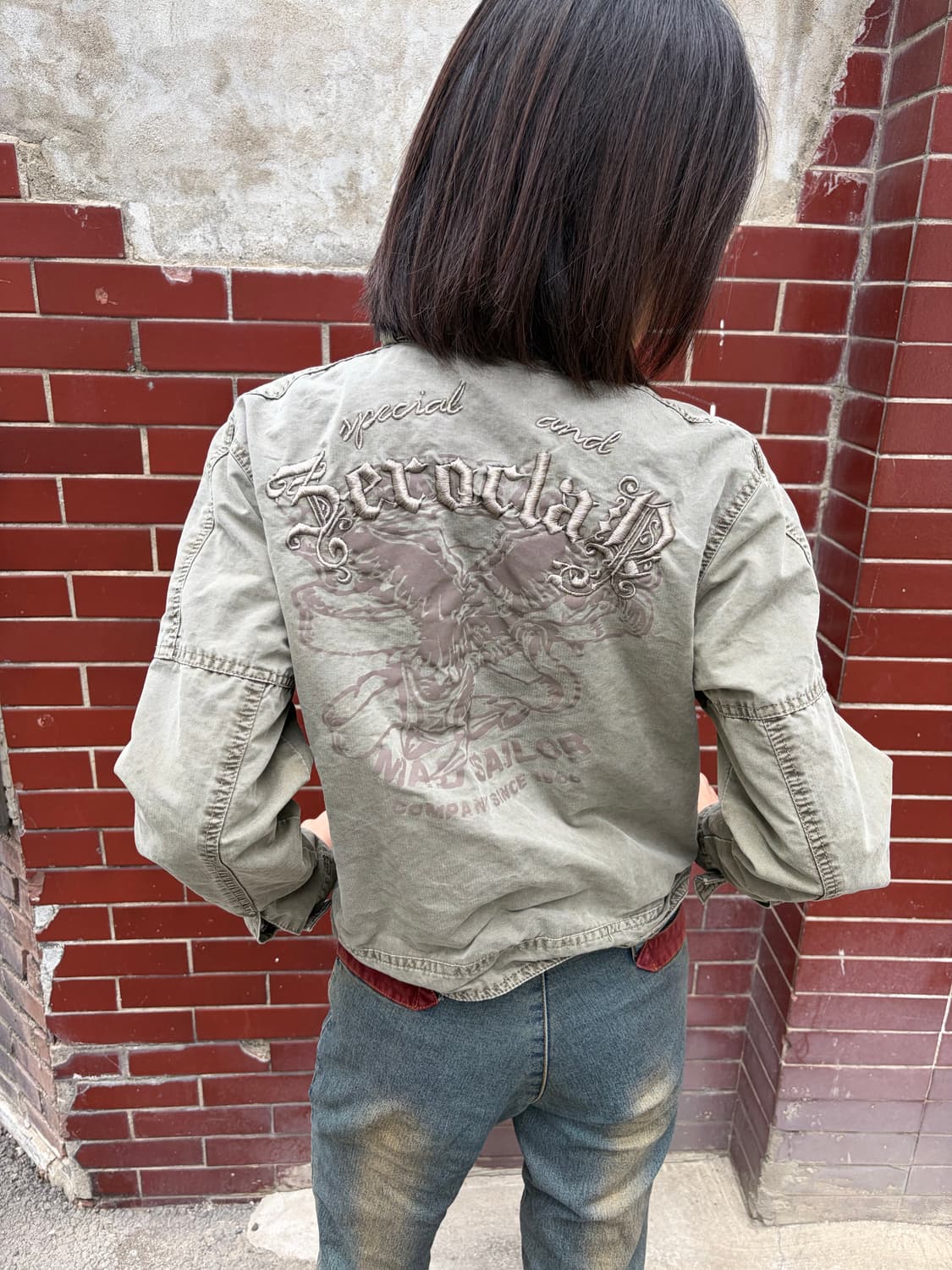 워싱 카키 크롭 집업 자켓 M 상품이미지5