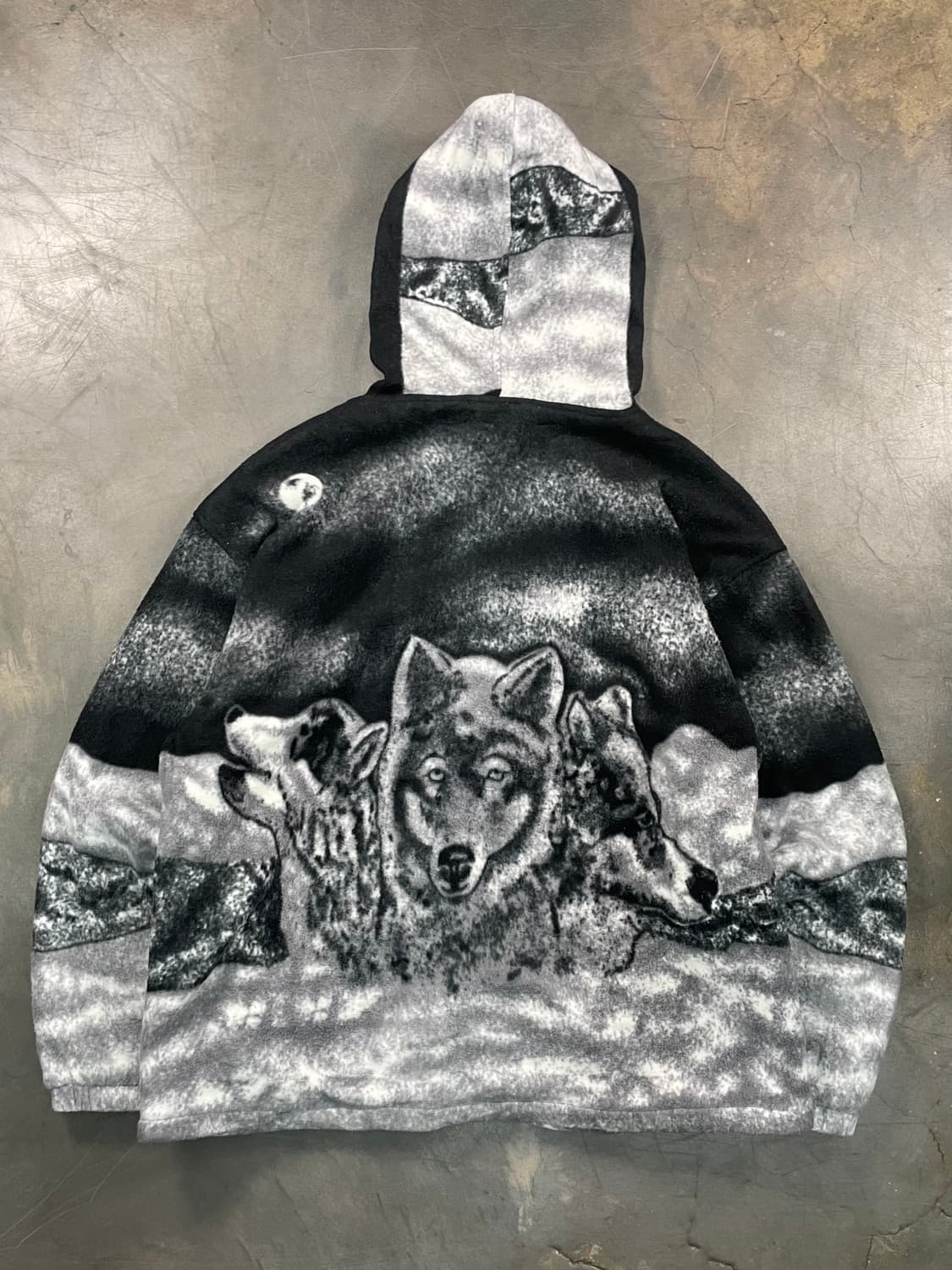 빈티지 울프 아트 플리스 후드 자켓 상품이미지5