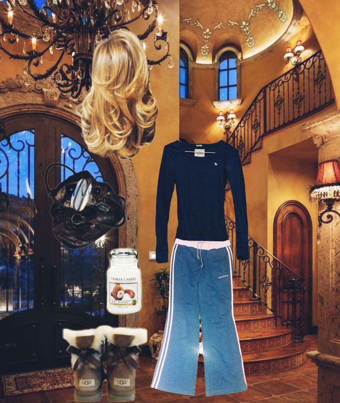 아디다스 y2k 핑크네이비 세미부츠컷 트레이닝 팬츠 상품이미지1