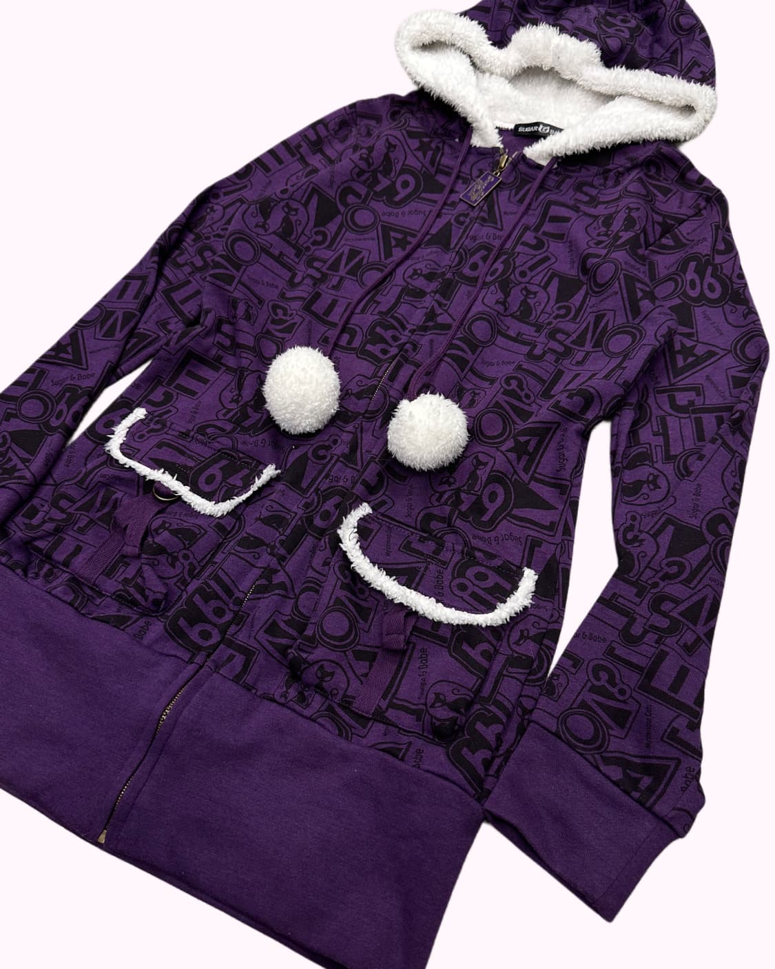 SUGAR BABE violet pompom hood zip-up 상품이미지3