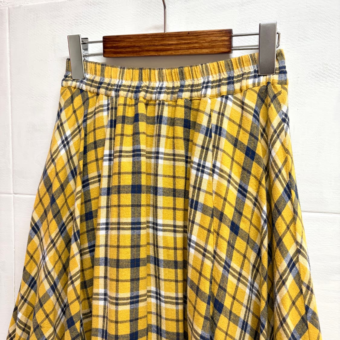 코튼 언발 체크 롱 플레어 스커트 치마 (JPN) 상품이미지2