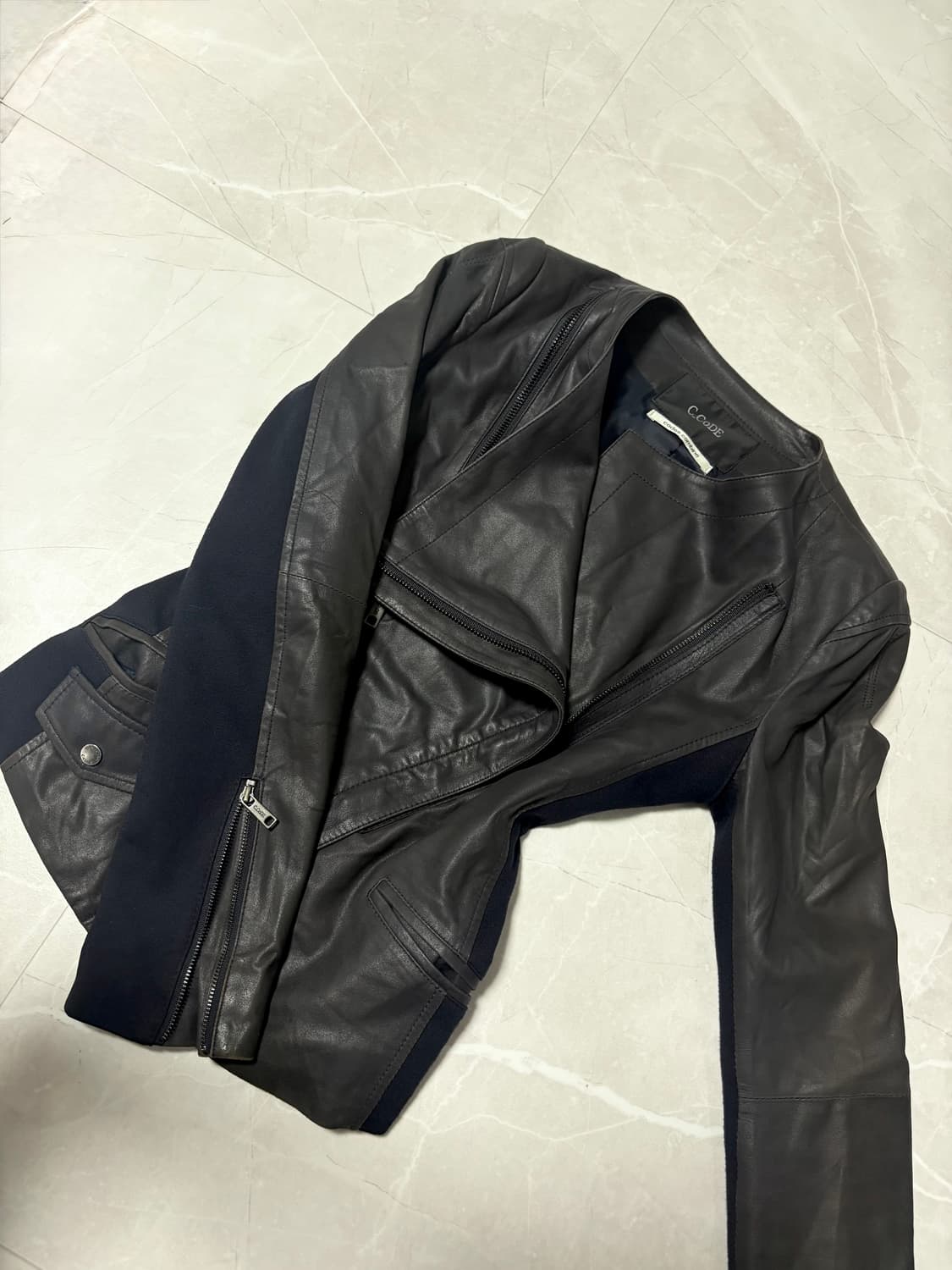 아케호무빈티지 코데즈컴바인 드레이핑  릭 사선지퍼 레더자켓 고트스킨 상품이미지3