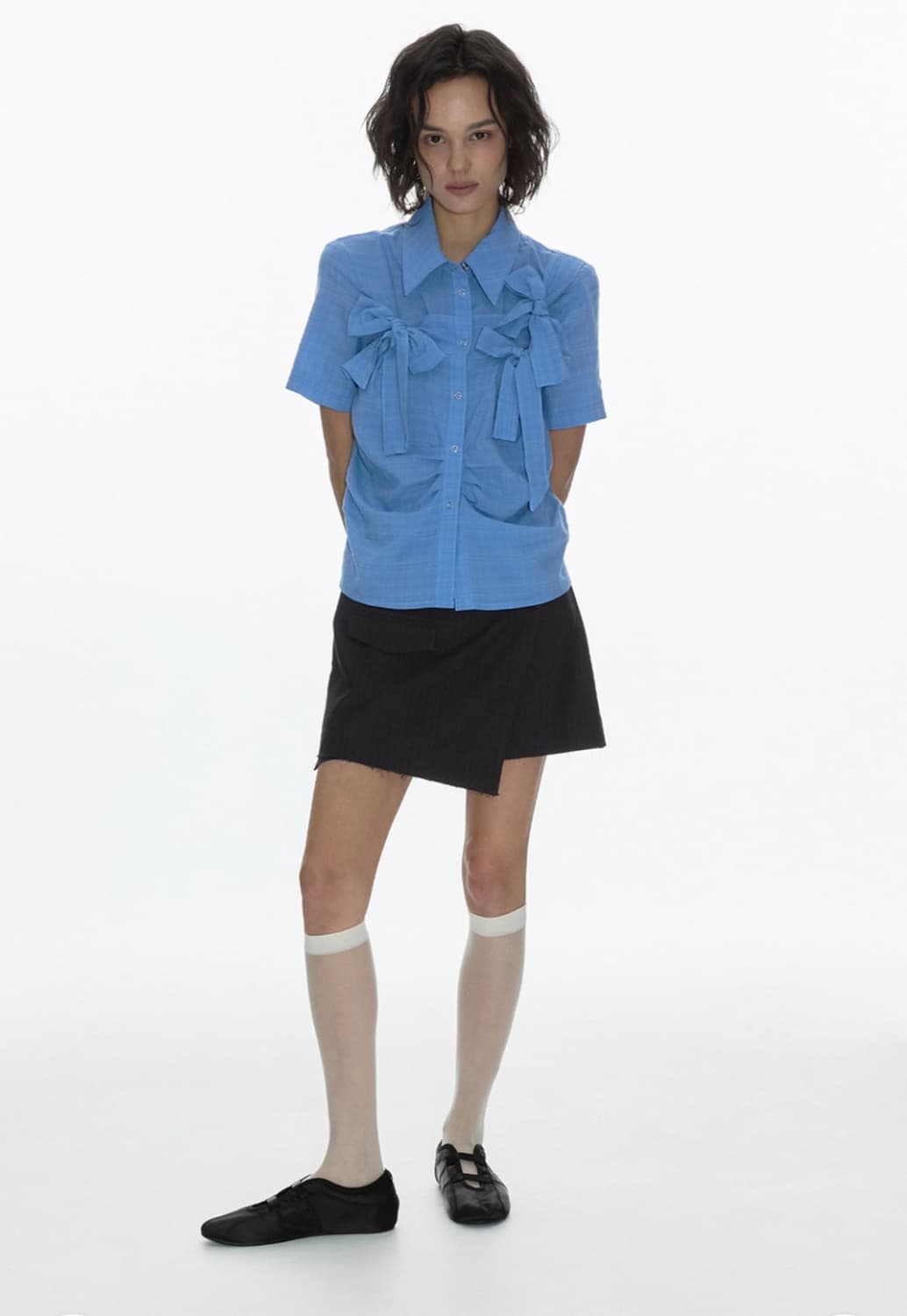 밀로우먼 슬래시 랩 미니 스커트 [차콜 그레이] M 상품이미지5