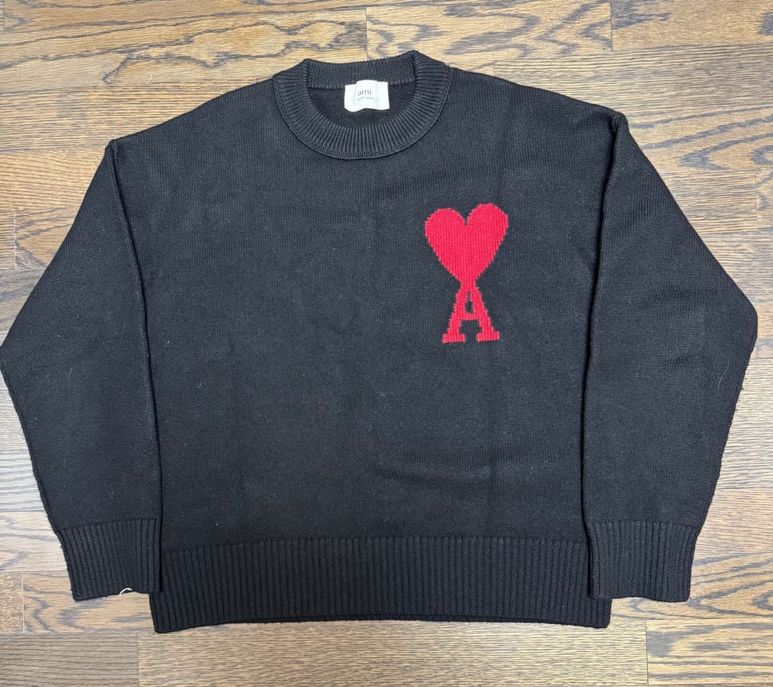 아미 빅하트 로고 메리노 울 스웨터 블랙L 상품이미지1