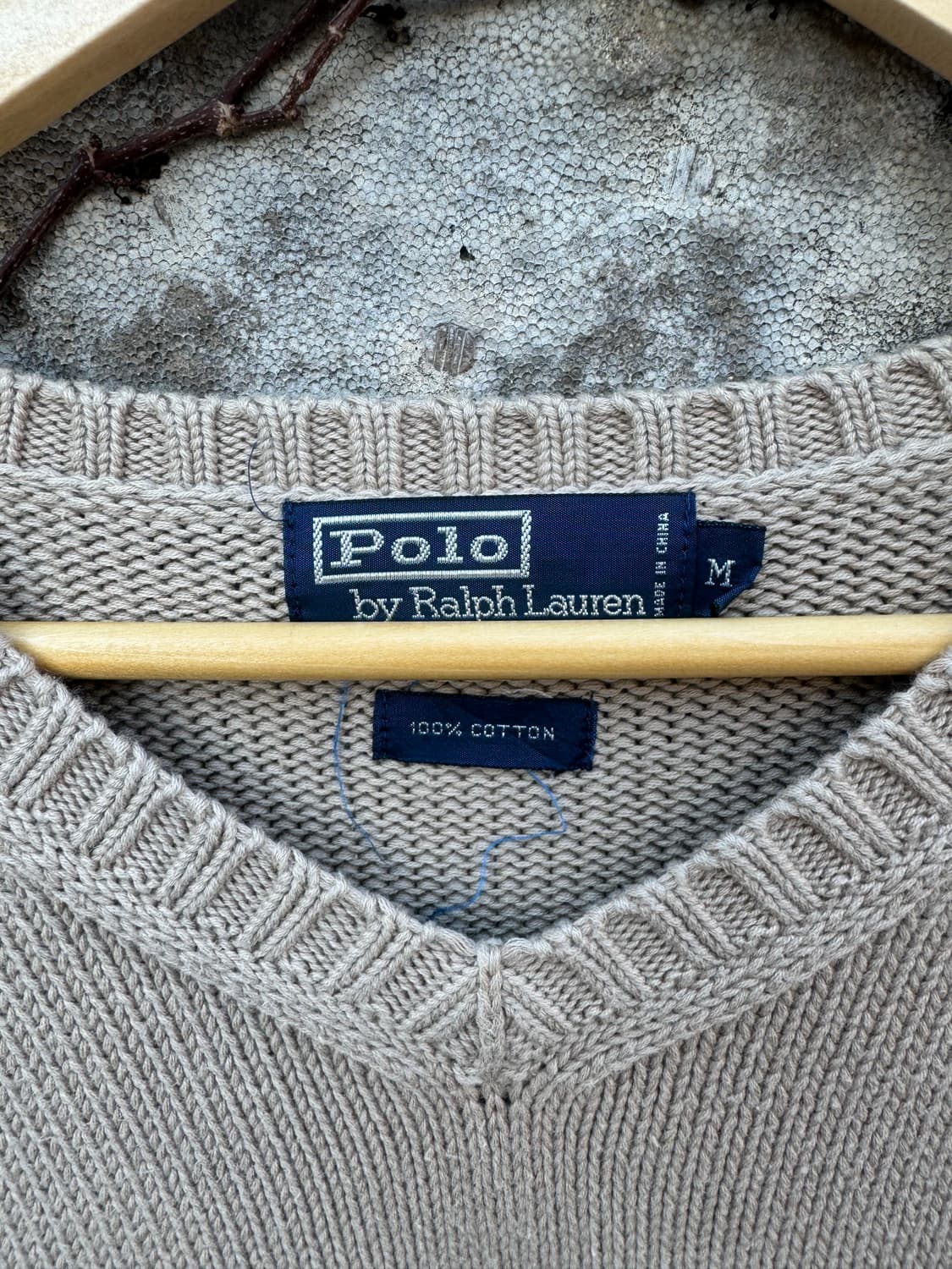 90s 폴로 랄프로렌 빈티지 코튼 v-neck 니트 베이지 m 상품이미지6