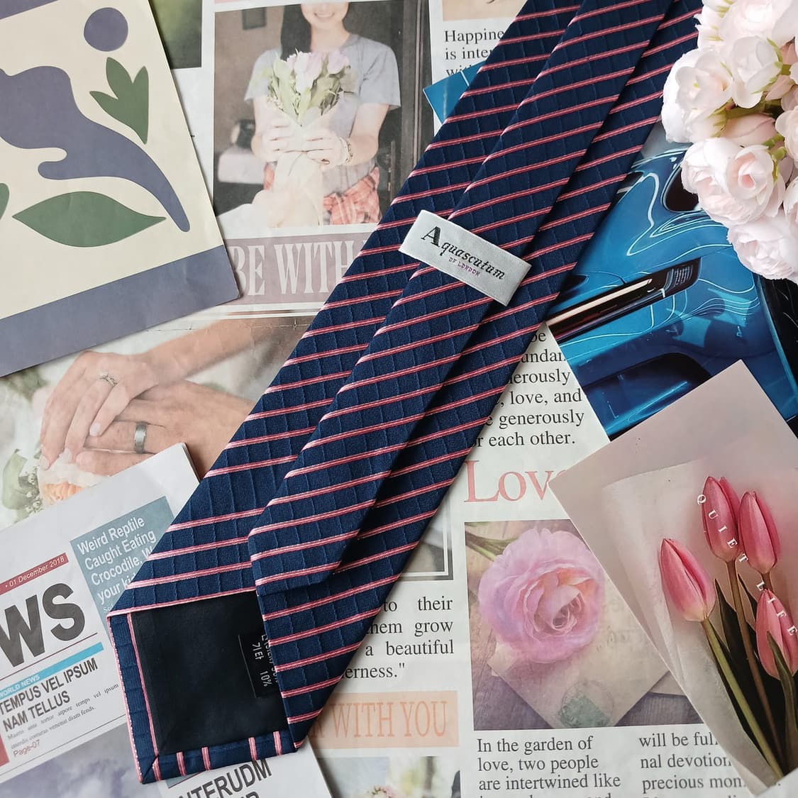 아쿠아스큐텀 네이비 스트라이프 넥타이 9.6cm A+등급 A19743 상품이미지4