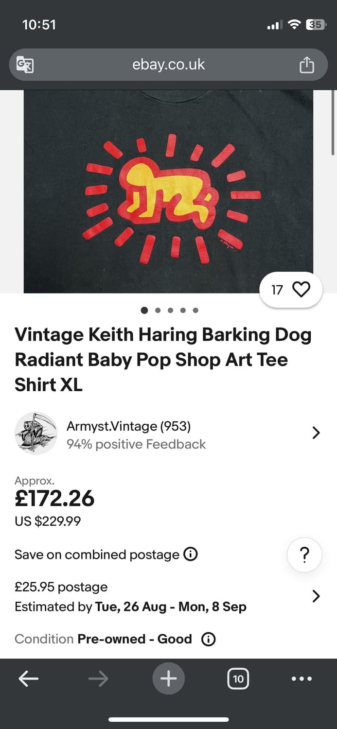 Rare)90-00s Keith Haring Art T(USA Made) 상품이미지9
