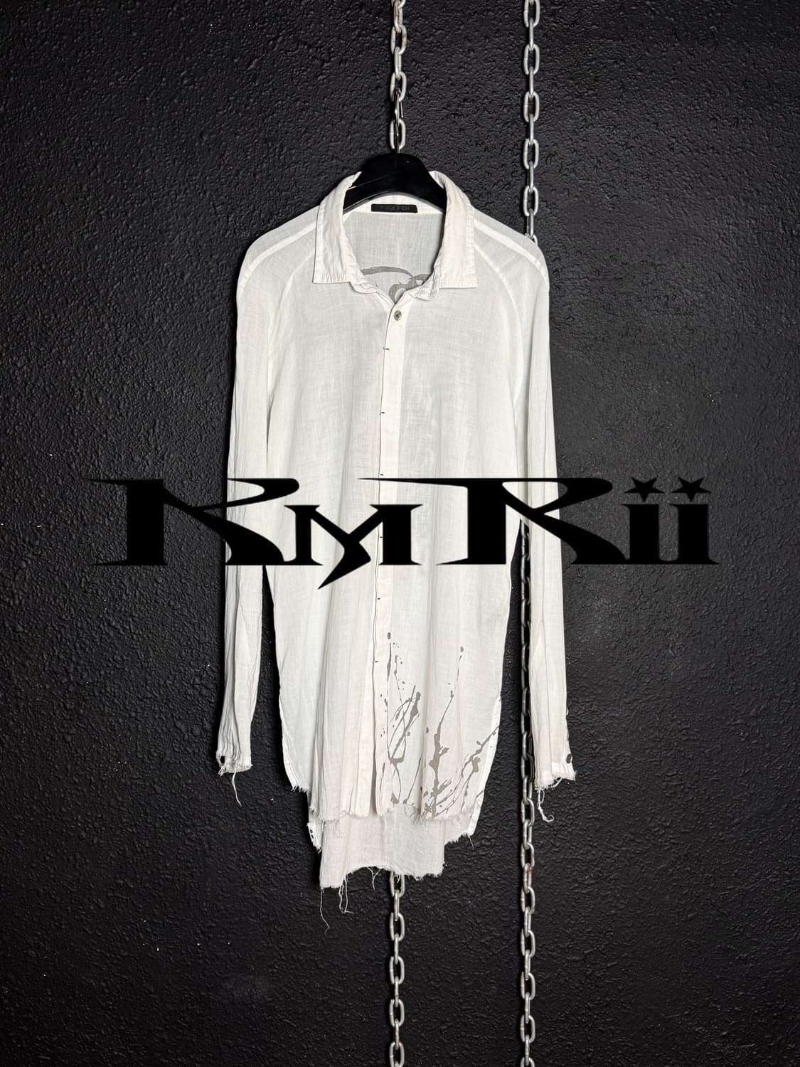 Kmrii – Frayed Ink-Print Long Shirt   상품이미지1
