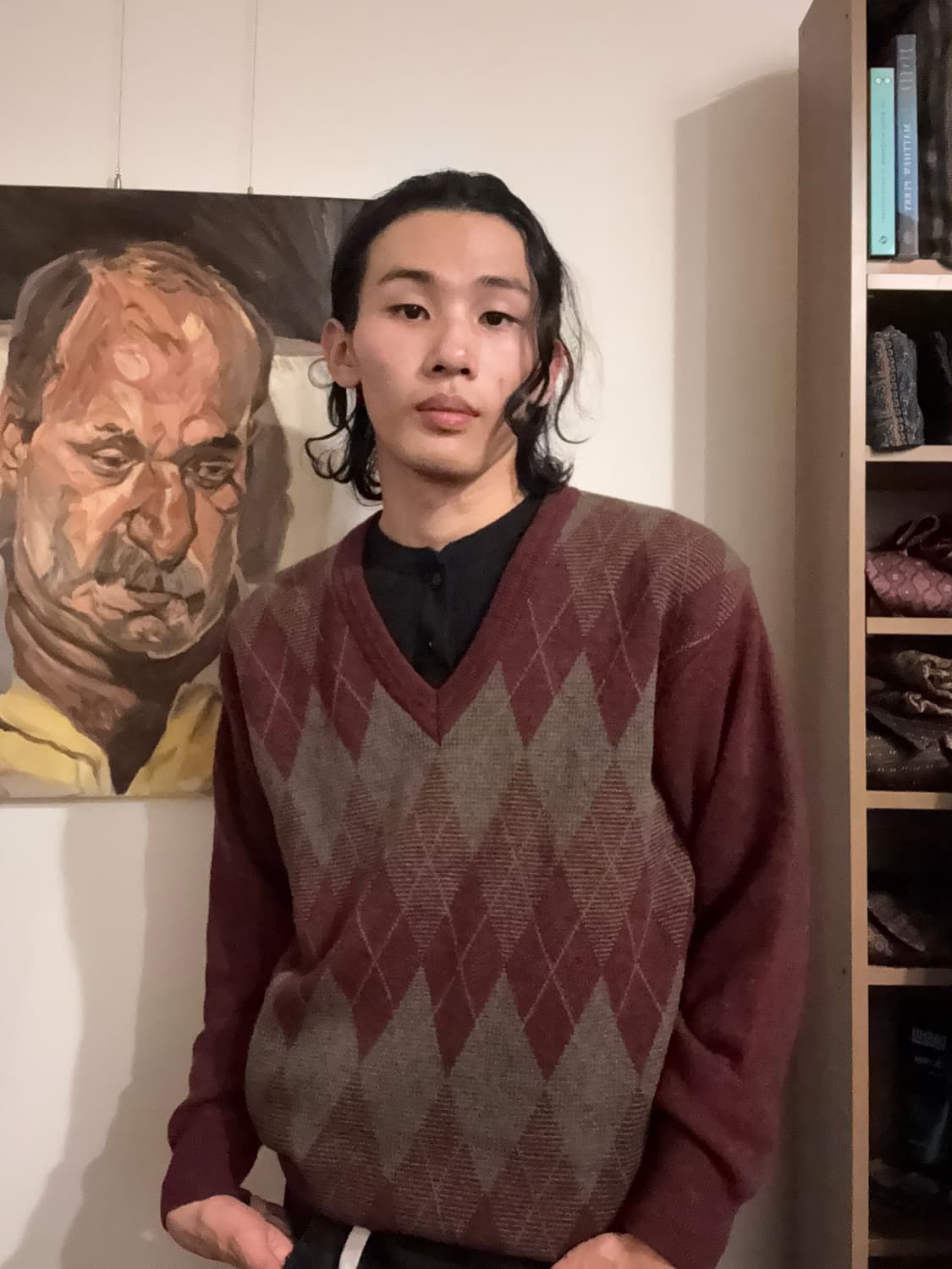 버건디 아가일 니트 상품이미지5