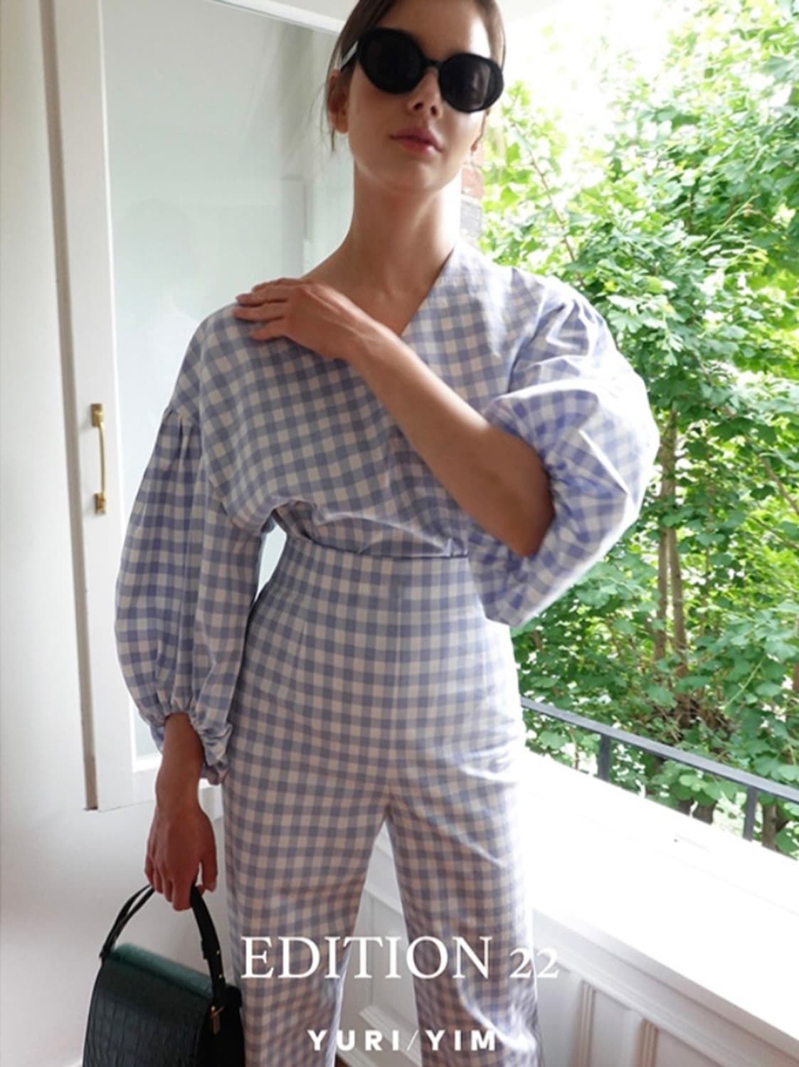 yuri yim 유리임 체크 벌룬 블라우스 상품이미지2