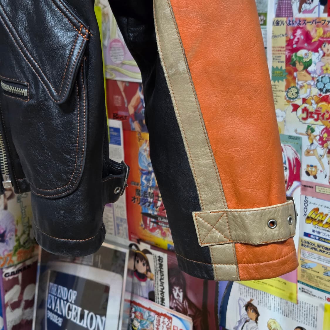 빈티지 OPT 패치로고 소가죽 누빔 라이더 자켓 상품이미지6