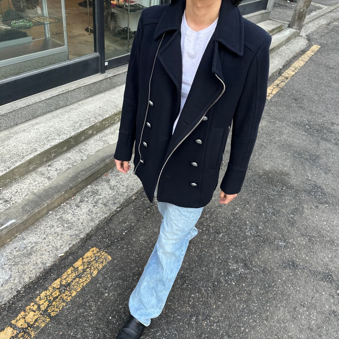 2000s 아카이브 발망 네이비 나폴레옹 피코트 상품이미지6