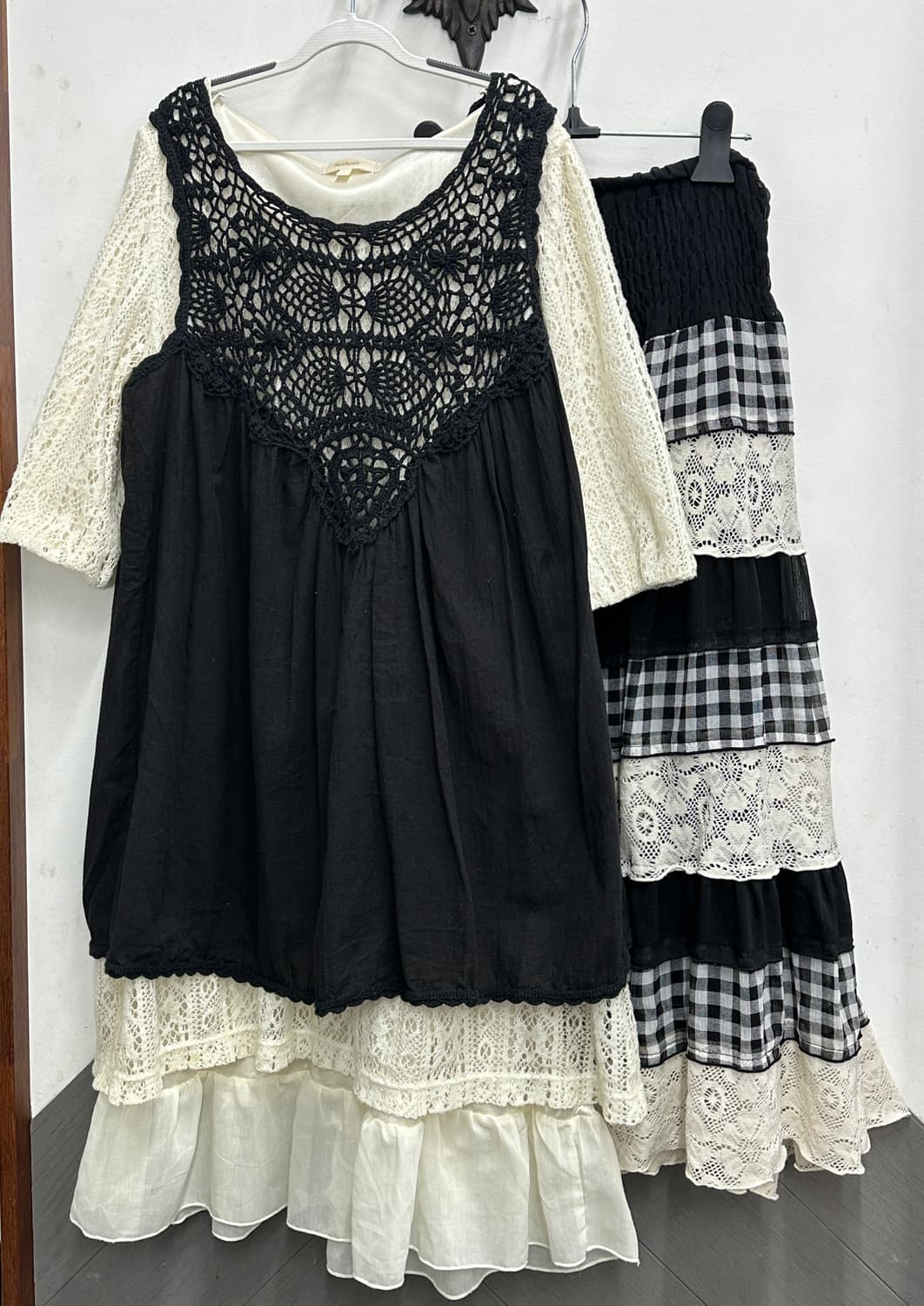 🤍하구미의 페어리 블랙 그런지 코디세트🤍 프릴 패치워크 레이스 원피스 상품이미지2