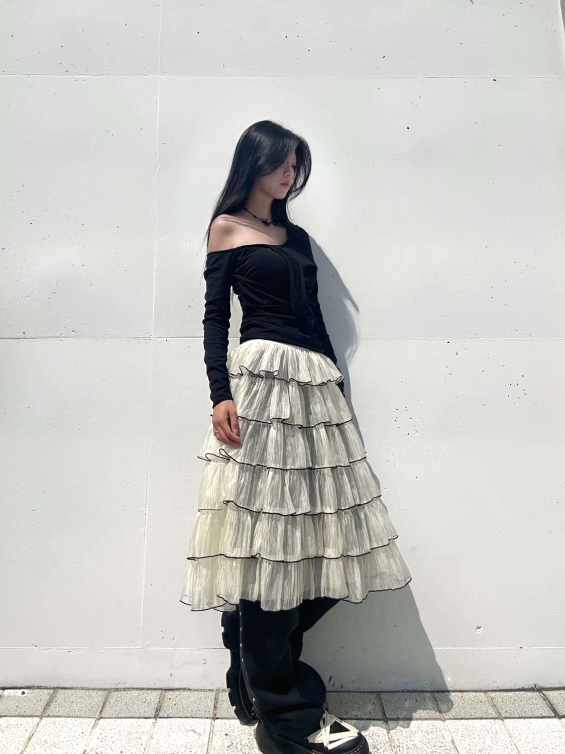 Entwin shoulder knit / black 상품이미지1