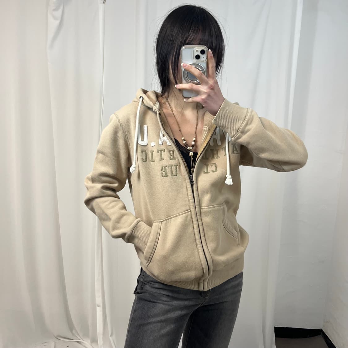 WHO A U Beige Hood Zip-up 상품이미지1