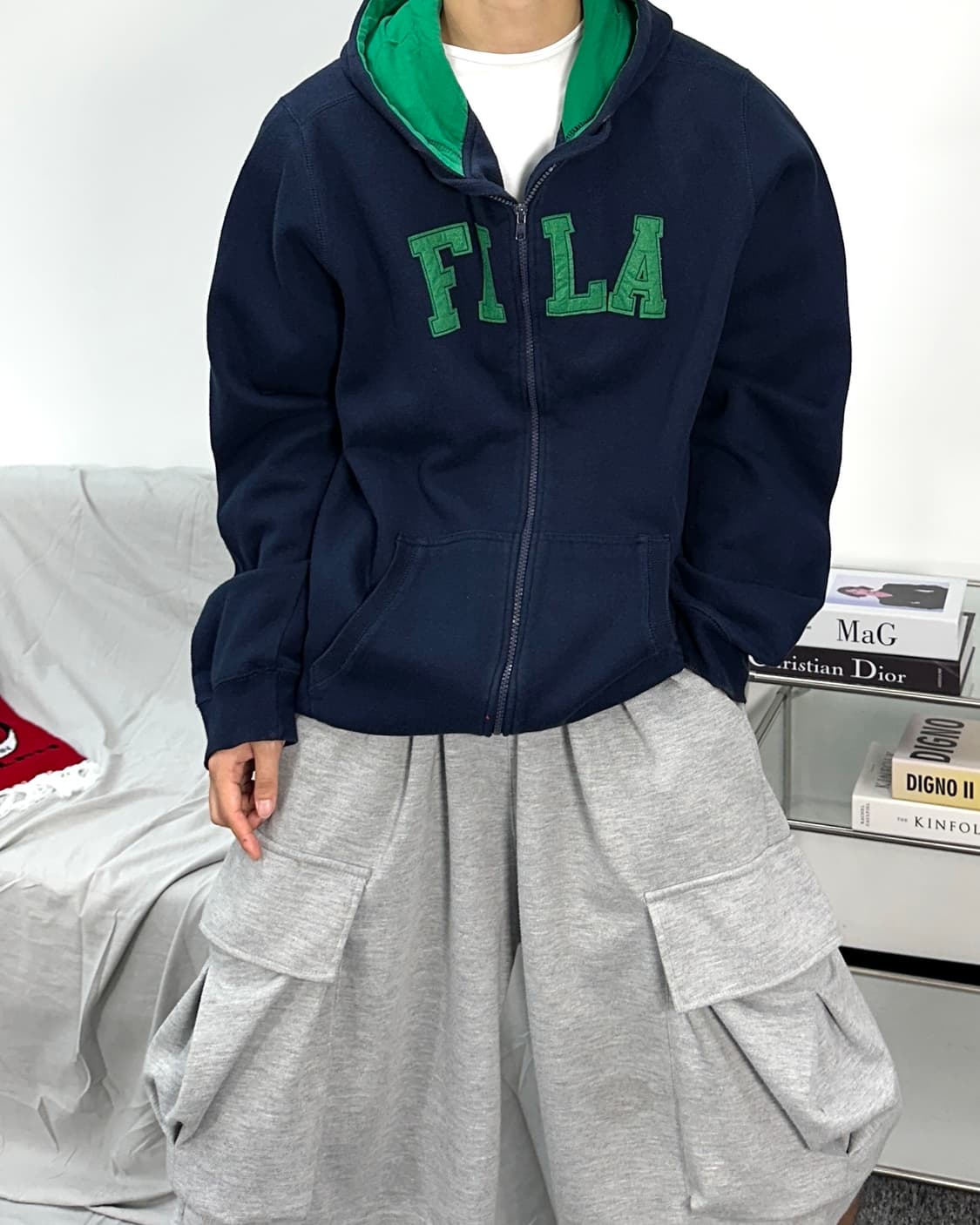휠라 빅로고 네이비 후드집업 XL 상품이미지2