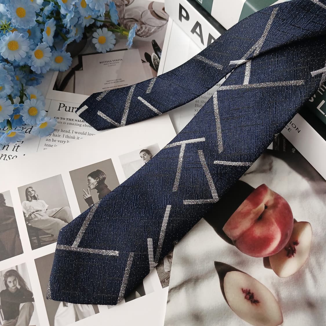 ZIOZIA 지오지아 넥타이 네이비 패턴 S~A+등급 E895
 상품이미지4