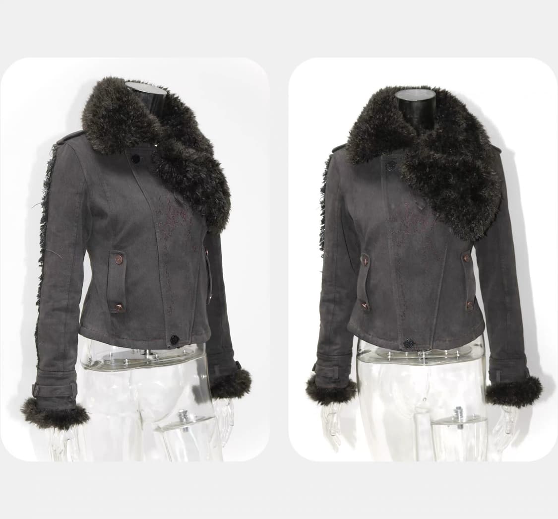 그레이 데님 퍼 무스탕 자켓 상품이미지3