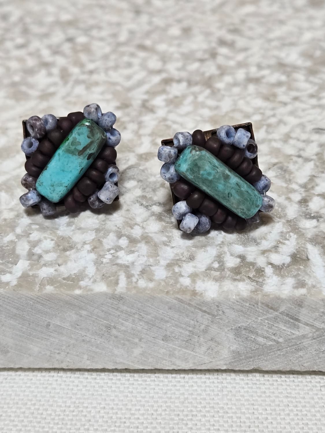 빈티지 터키석 컬러 비즈 클립형 이어링 핸드메이드 감성 상품이미지7