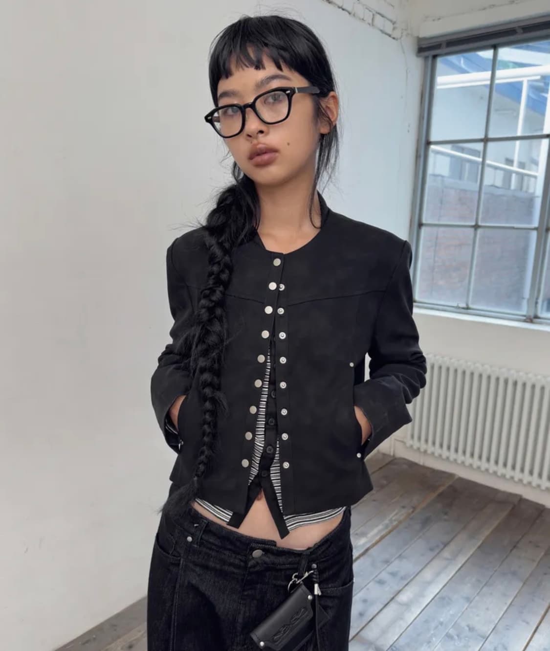 포르테나 자켓 LEATHER SNAP CROP JACKET-BLACK 상품이미지1