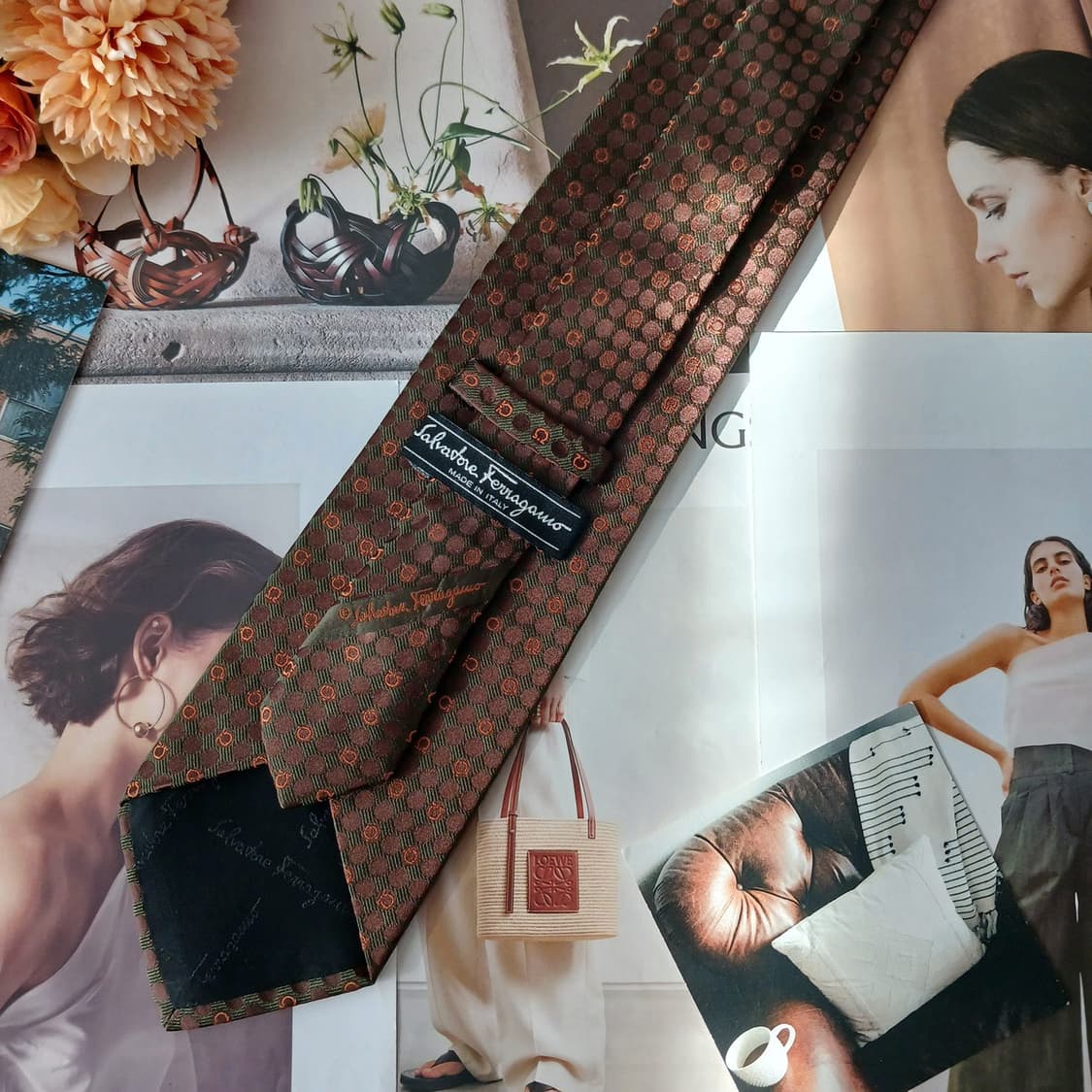 페라가모 실크 브라운 간치니 패턴 넥타이 9.5cm A+등급 A19273 상품이미지4