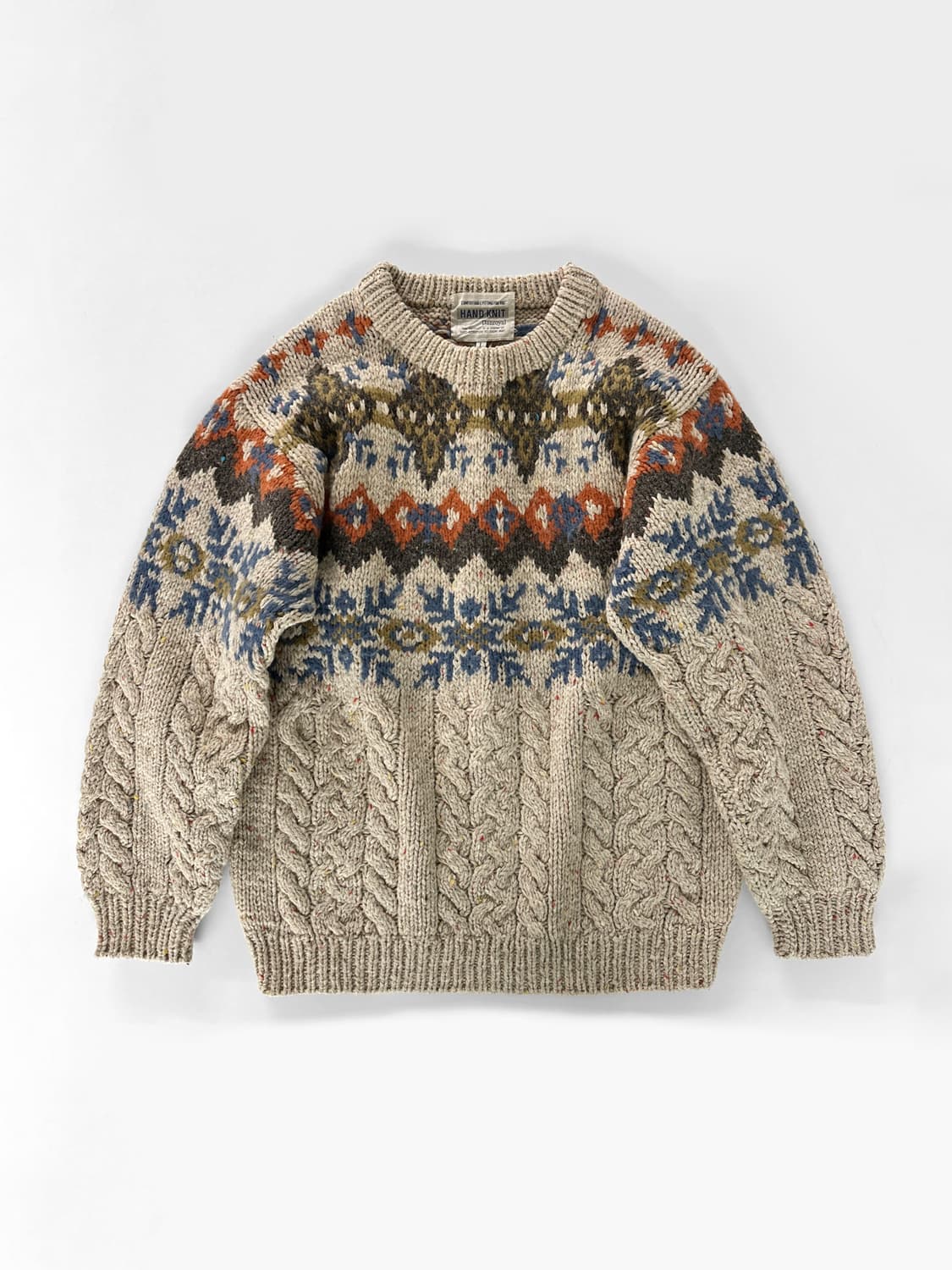 80~90s 빈티지 핸드 니트 페어 아일 케이블 울 스웨터 상품이미지2