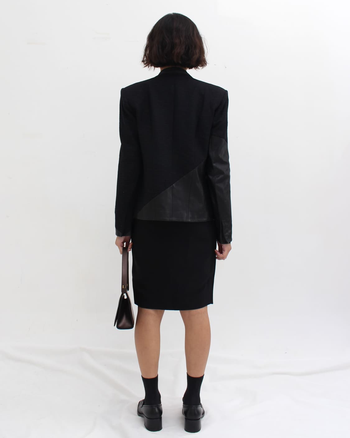 헬무트랭 Helmut lang 양가죽 배색 사선 비대칭 노카라 자켓 블레 상품이미지10